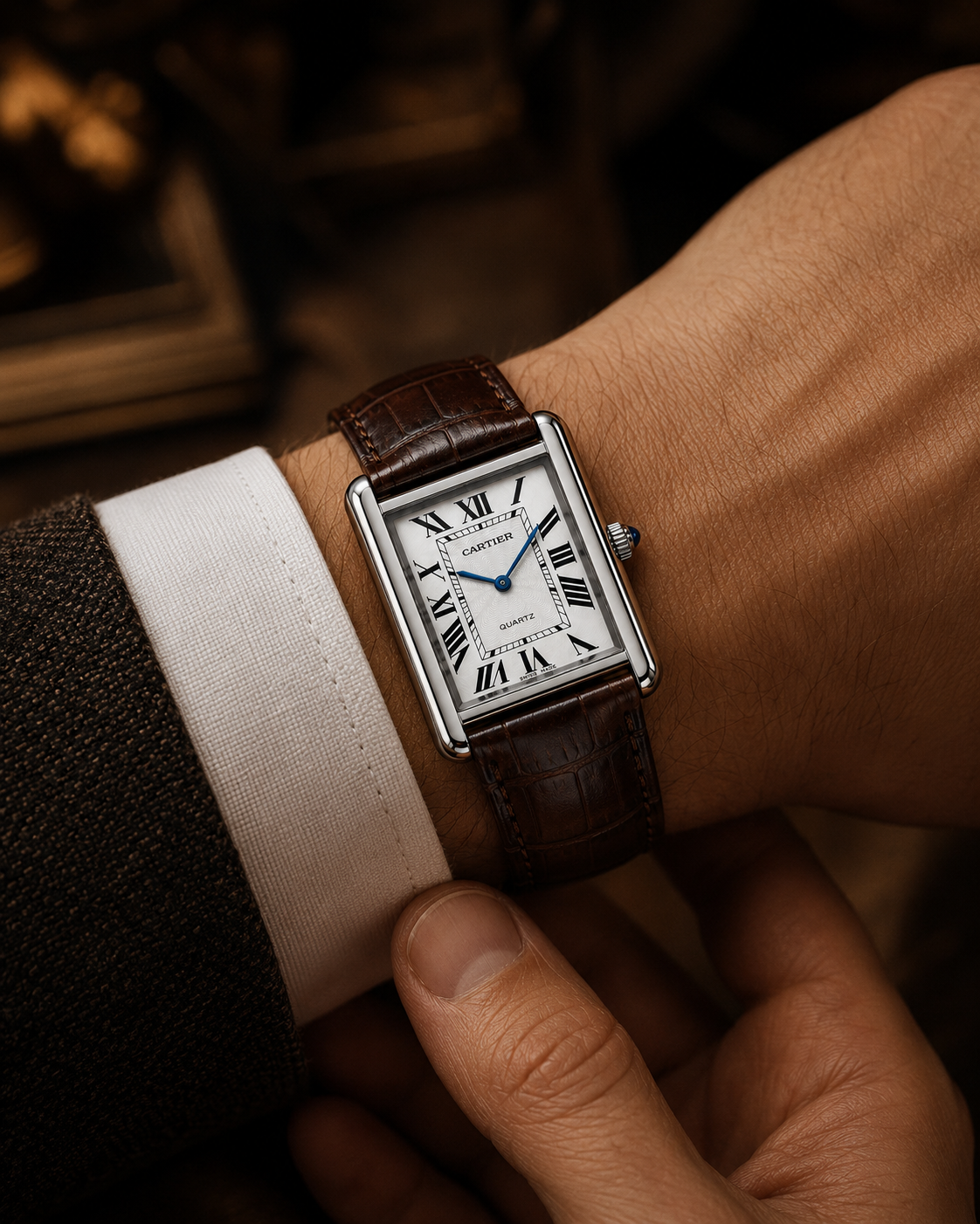Cartier Tank Rectangular Men's Watch – Brown Strap
