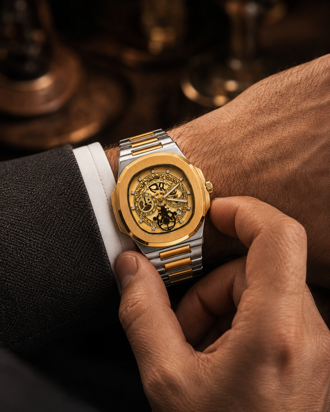 Nautilus Style Dual-Tone Semi Automatic Men's Watch